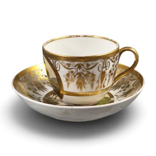 Kpm Berlin Biedermeier Cabinet Cup and Saucer with Painted Landscapes, C.1830