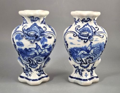 A Fine and Highly Decorative Pair of Antique French Faience Vases Made by Fourmaintraux-courquin at Desvres, Circa 1880.
