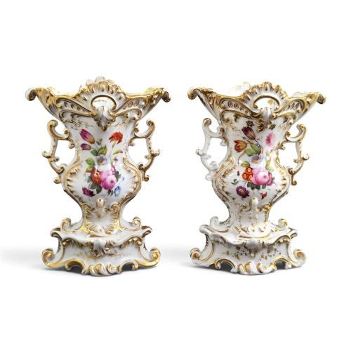 Jacob Petit French Rococo Porcelain Vase Pair, Fontainebleau, C.1840