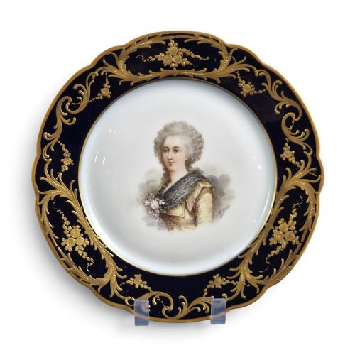 French Sèvres-style Cobalt Porcelain Portrait Plate, Mme Élisabeth, C.1870–1890