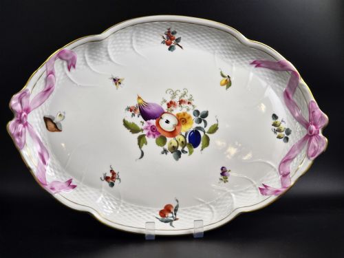 Antique Herend Fruit Bouquet Porcelain Ribbon Tray, C.1915–1930