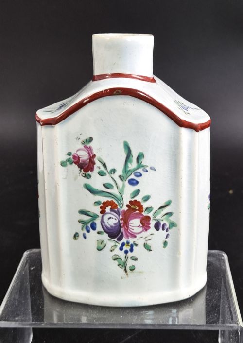 Leeds Pottery Tea Canister with Floral Enamels, Double Mark, C. 1780