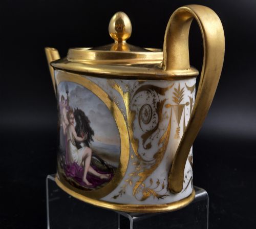 fig 2. Antique Paris Porcelain Teapot by Bringeon, Rue Vivienne, Mythological Scenes, c.1810