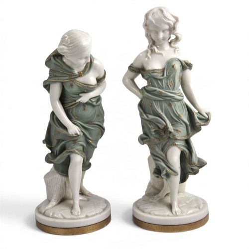 Royal Worcester Pair of Pale Green Parian Wind Maidens, James Hadley, C.1870