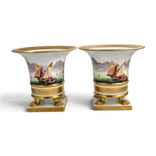 Exclusive Large Herend Vit Sailing Boat Empire Paw-foot Vase Pair, C.1960