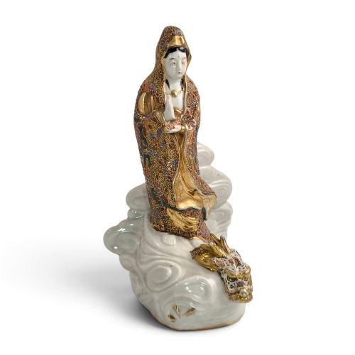 Meiji Kutani Moriage Figure of Kannon Guanyin on Sea Dragon, C.1890–1910