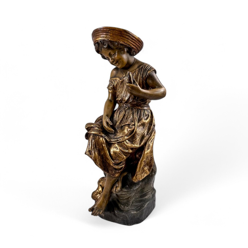 Austrian Goldscheider Terracotta Figure of a Seated Lady with Bronzed & Gilded Finish, 1901