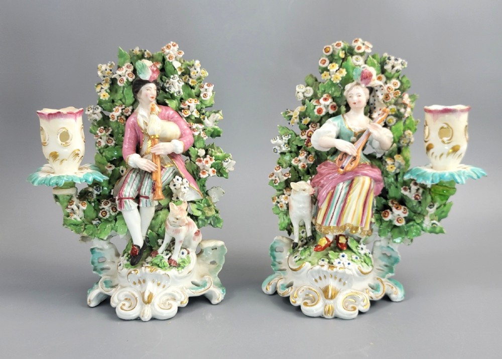 Derby Pair of Musician Candlesticks, Patch-Mark Period, c. 1765–1770