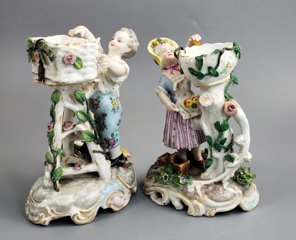 Antique Volkstedt Porcelain Sweetmeat Figures Pair, Thuringia, c.1880