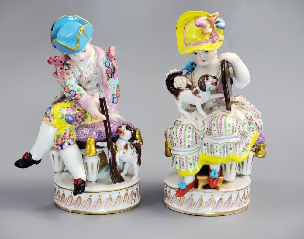 Antique Meissen Porcelain Figure Group, Boy and Girl with Dogs, c.1785 