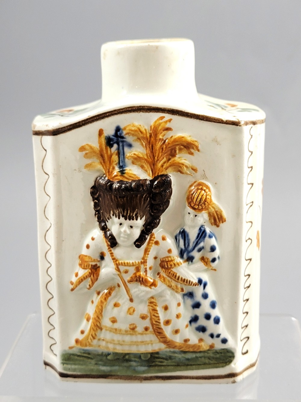 Prattware Pearlware Tea Caddy, Staffordshire, Late 18th Century
