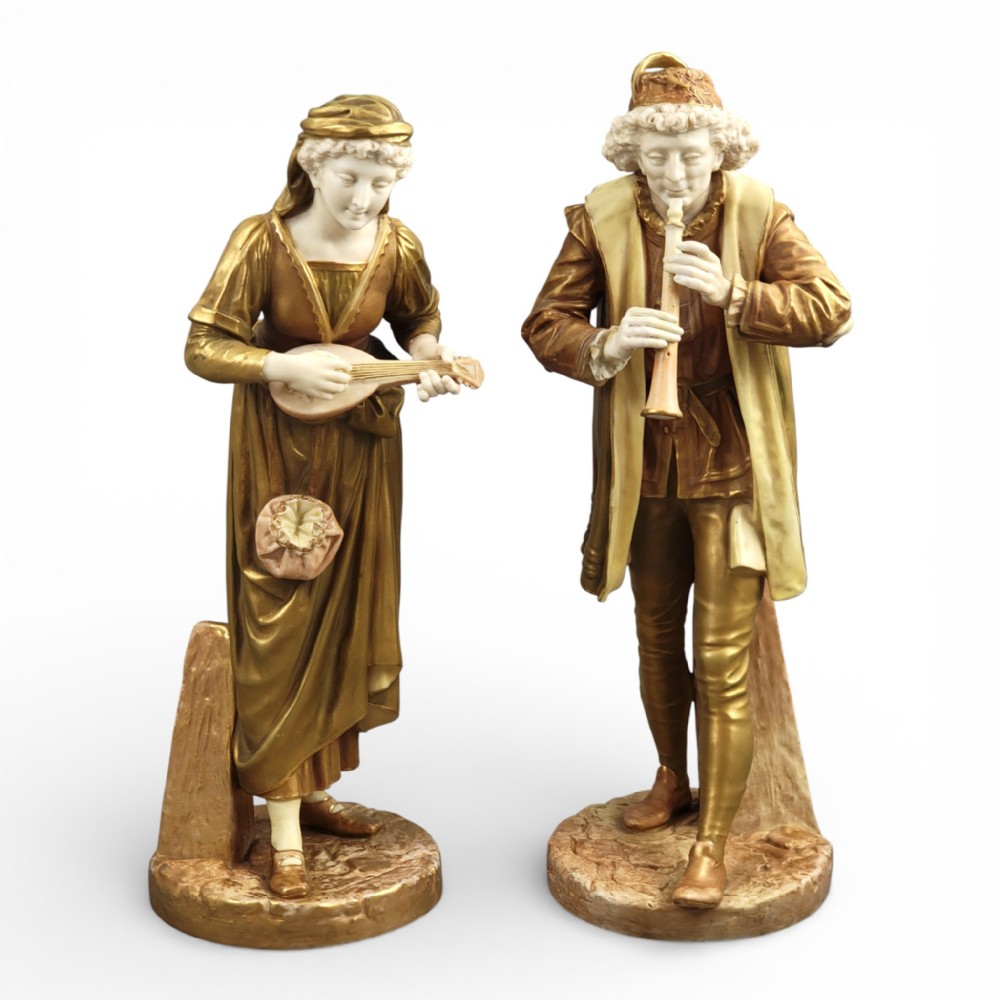 Royal Worcester Exhibition Shot-Enamel Musicians by James Hadley, 1912–1914