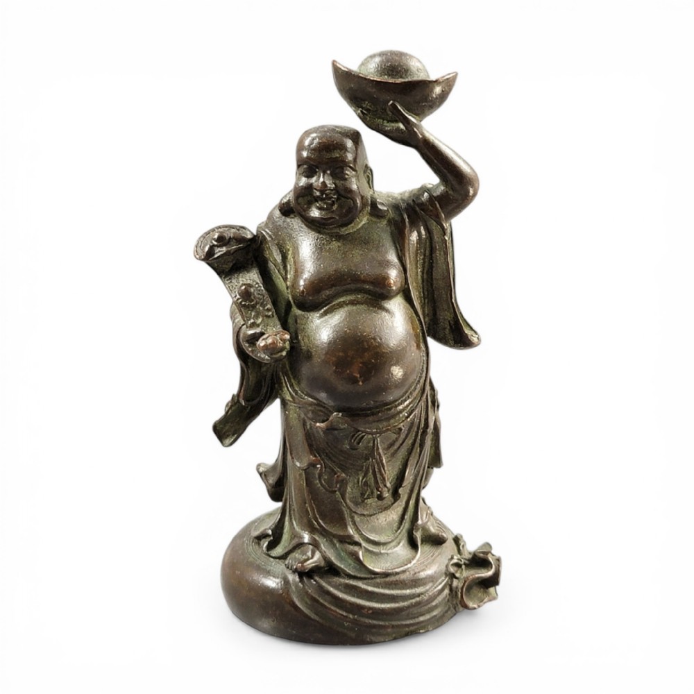 Chinese small figure of Budai with yuanbao and ruyi, c. 1900