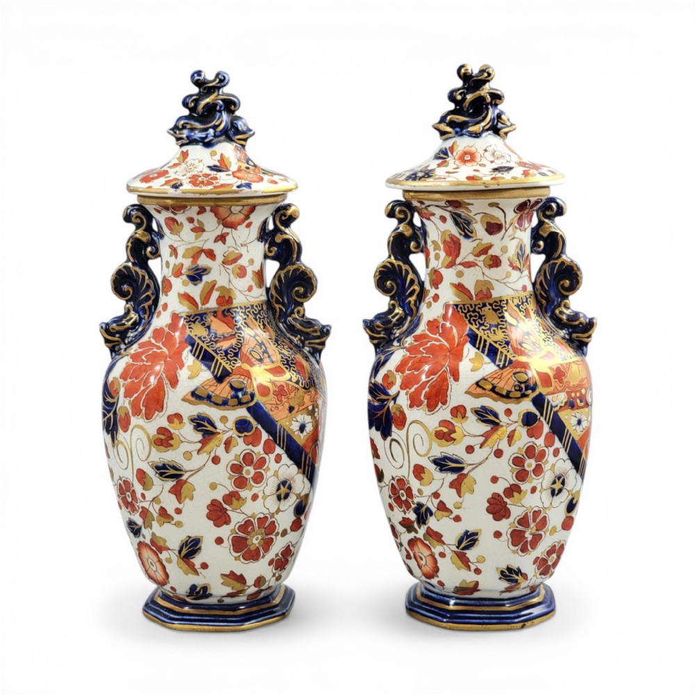 Ridgways Old Derby porcelain vases and covers, c. 1891–1910