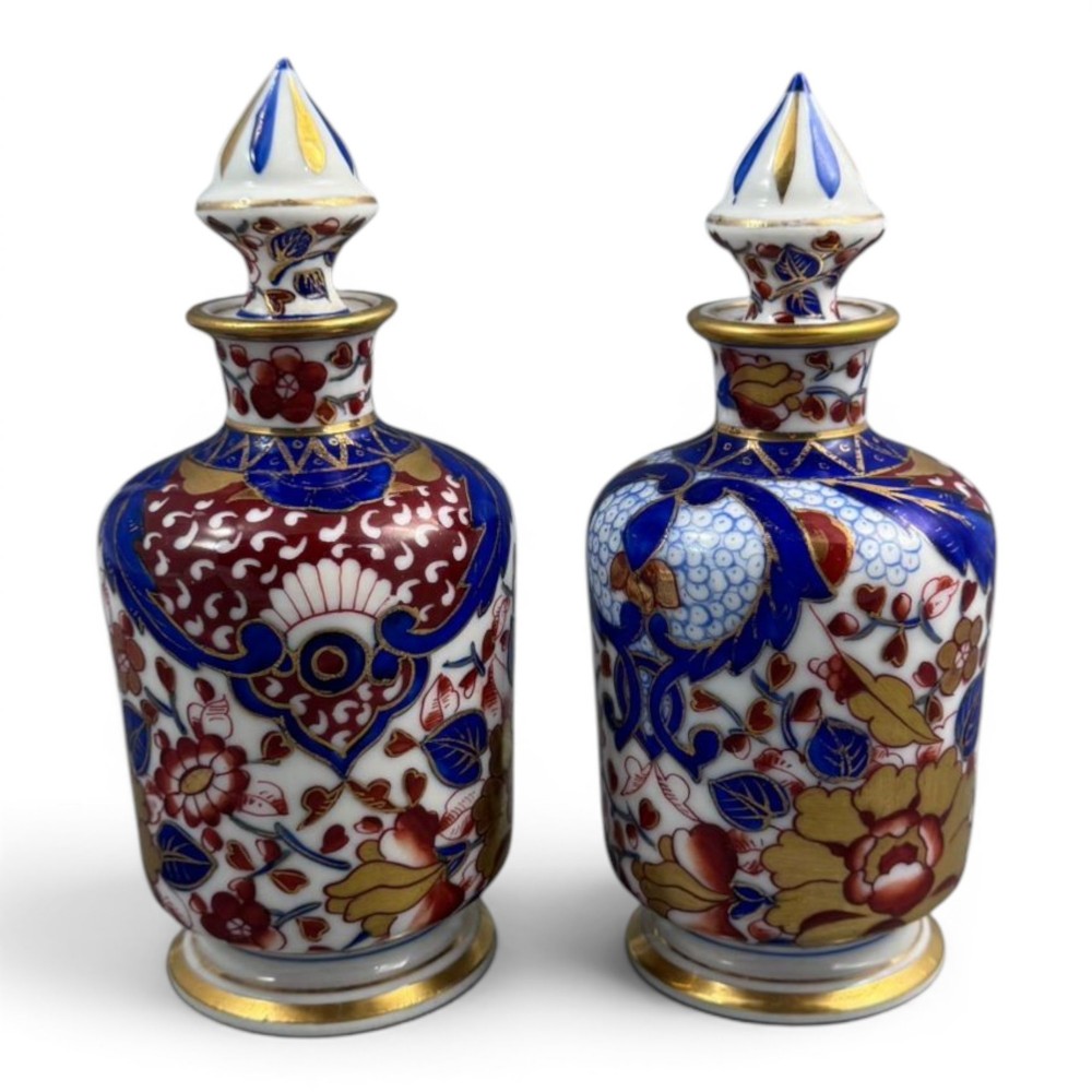 Pair of Dresden porcelain perfume bottles in the Imari taste, c. 1890–1910