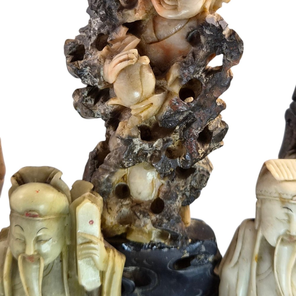 Chinese Carved Soapstone Group of Daoist Immortals, Early 20th Century View III