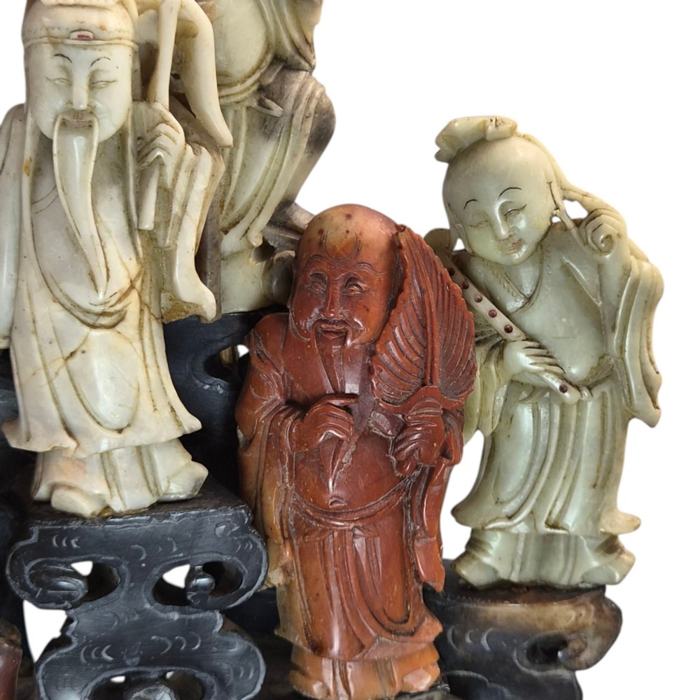 Chinese Carved Soapstone Group of Daoist Immortals, Early 20th Century View VI