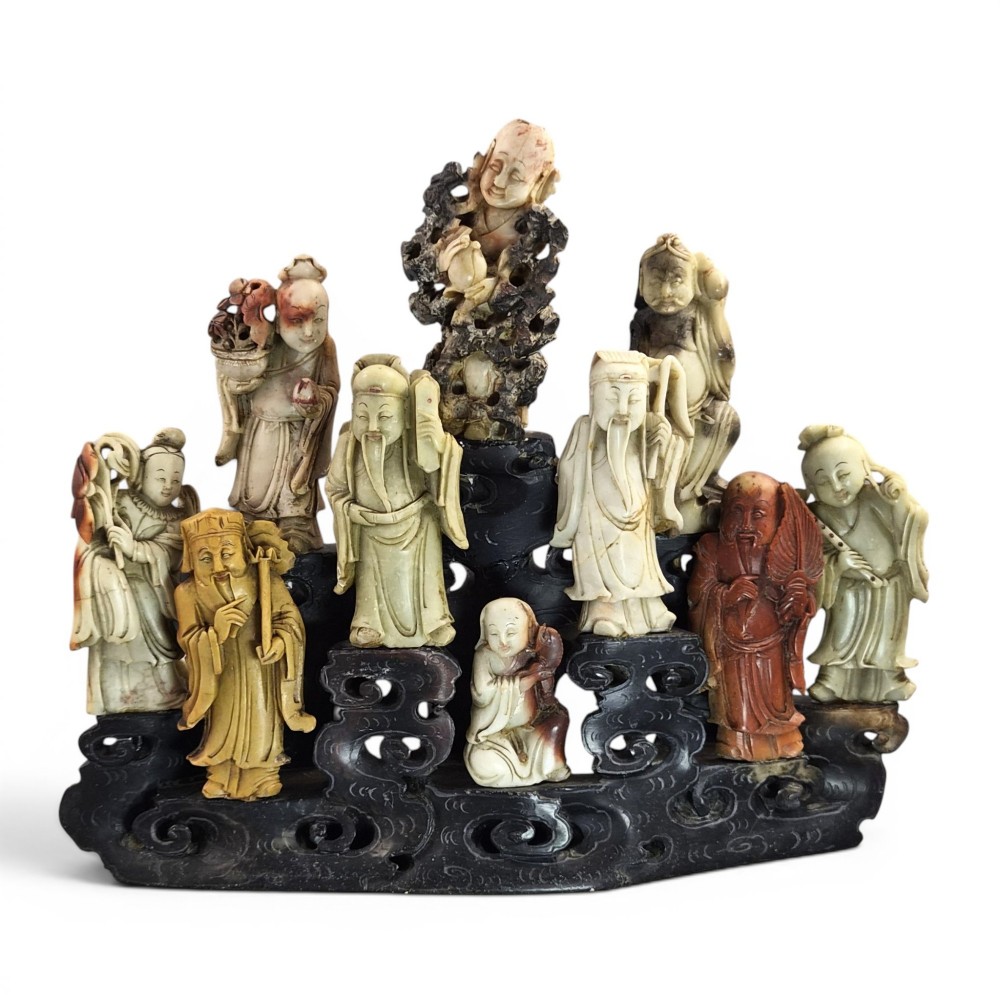 Chinese Carved Soapstone Group of Daoist Immortals, Early 20th Century