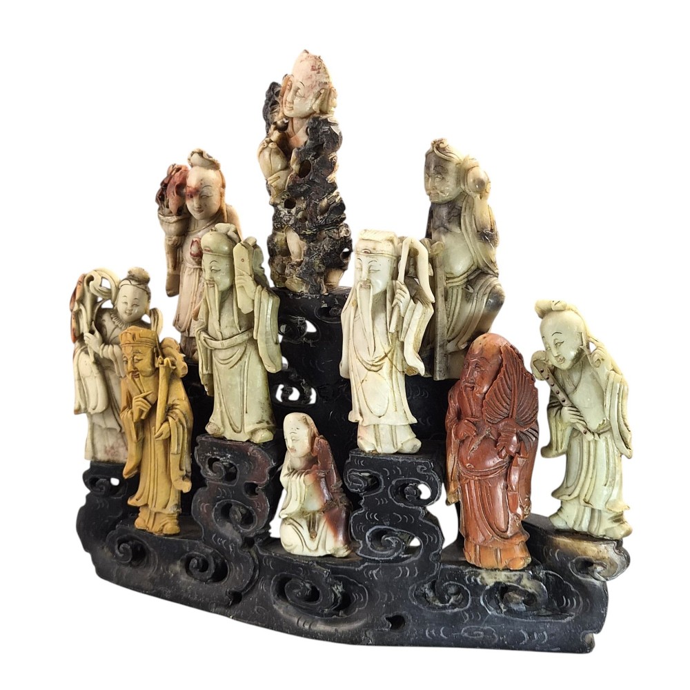 Chinese Carved Soapstone Group of Daoist Immortals, Early 20th Century View VIII