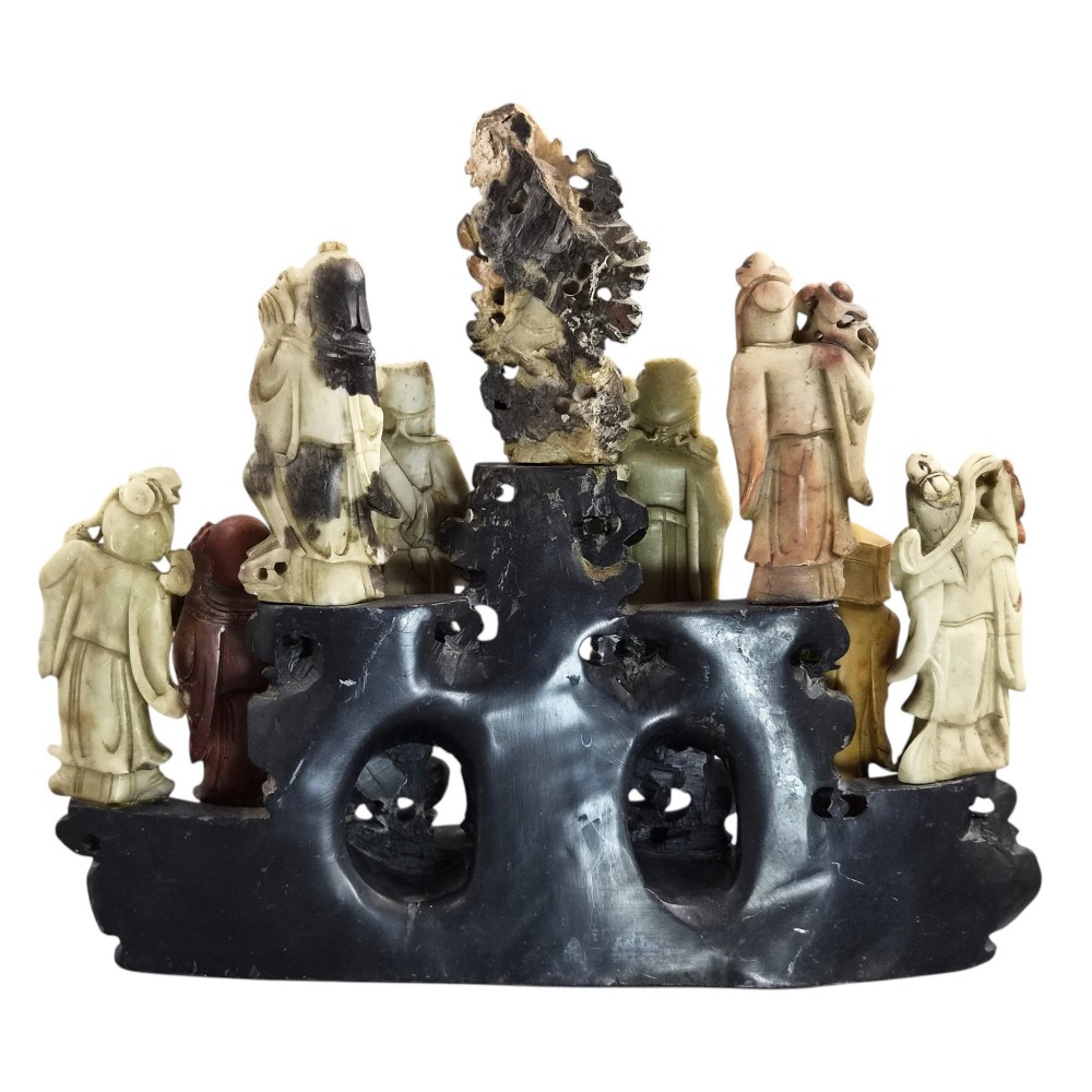 Chinese Carved Soapstone Group of Daoist Immortals, Early 20th Century View IX