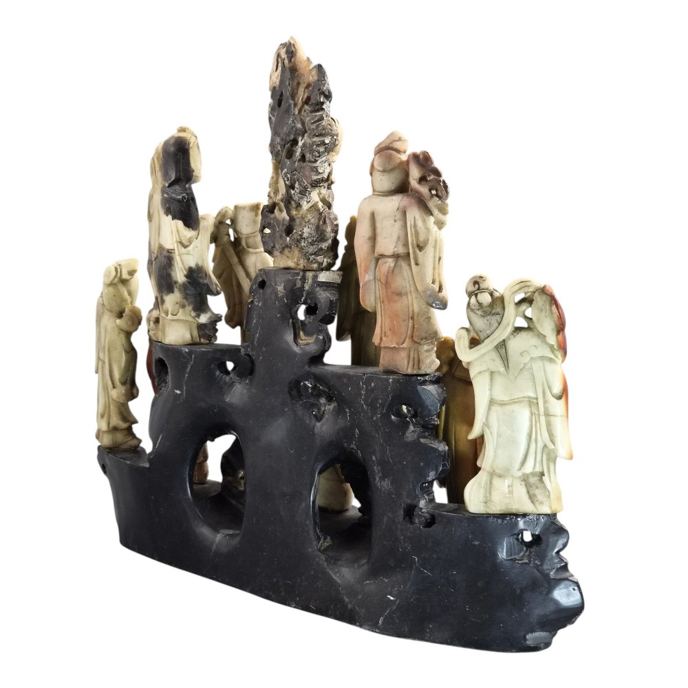 Chinese Carved Soapstone Group of Daoist Immortals, Early 20th Century View X