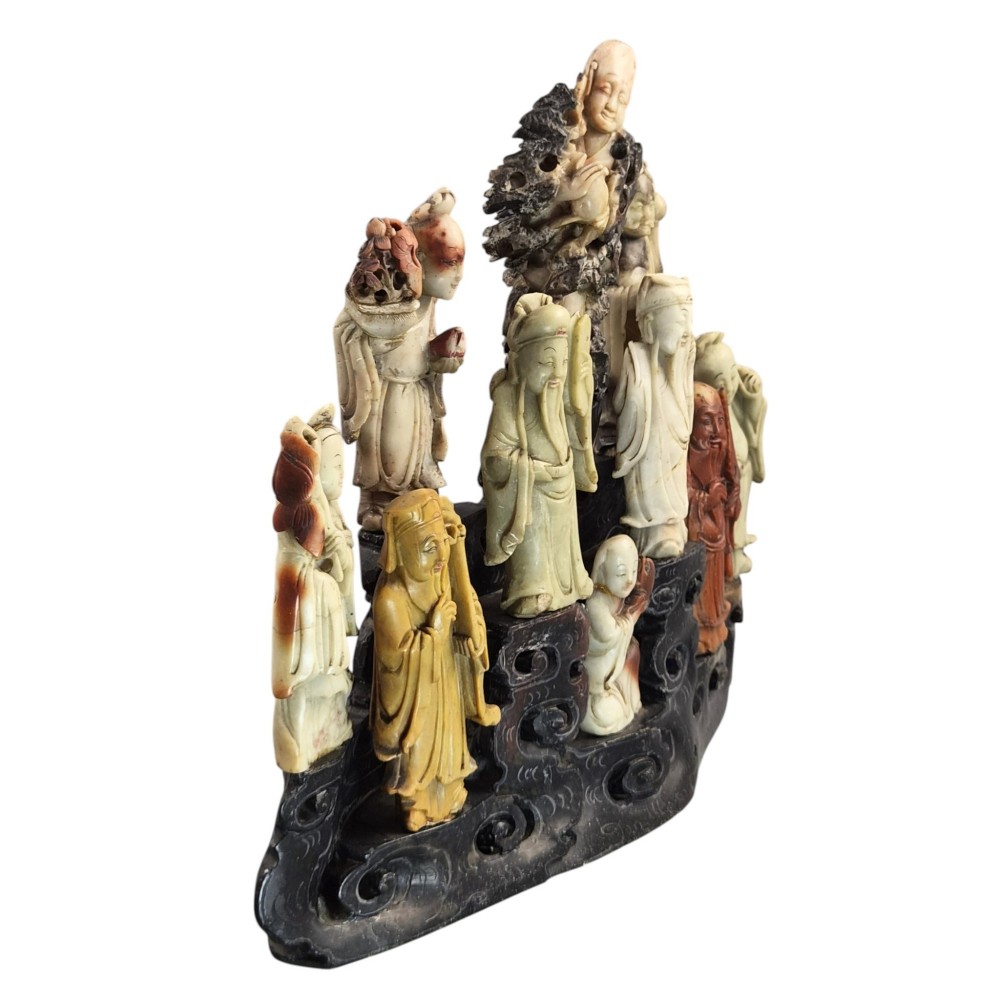 Chinese Carved Soapstone Group of Daoist Immortals, Early 20th Century View XI