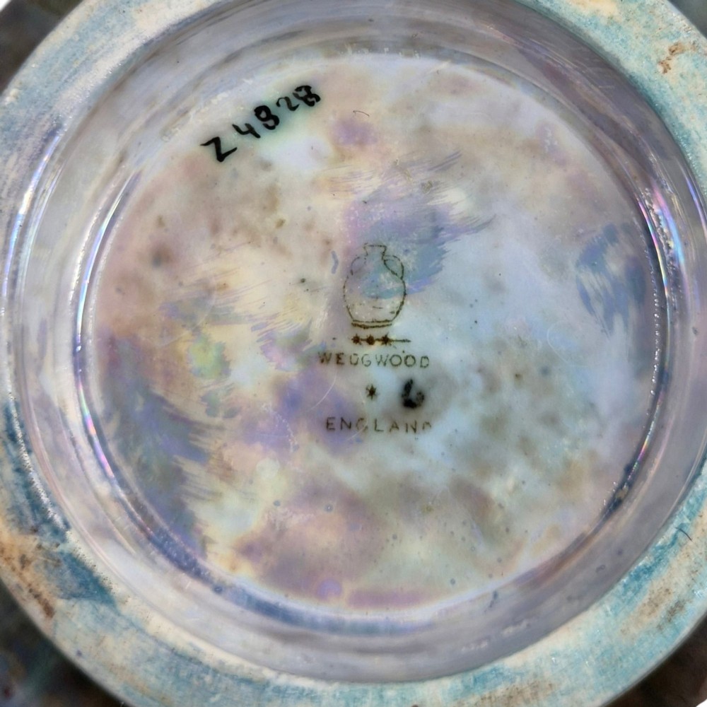 An iridescent blue footed porcelain bowl with gilded dragon motifs and a patterned gold interior rim. View XI