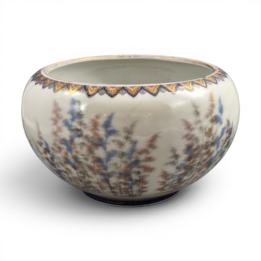 Late Meiji Fukagawa Porcelain Fish Bowl with Koi Carp, Arita, c.1894