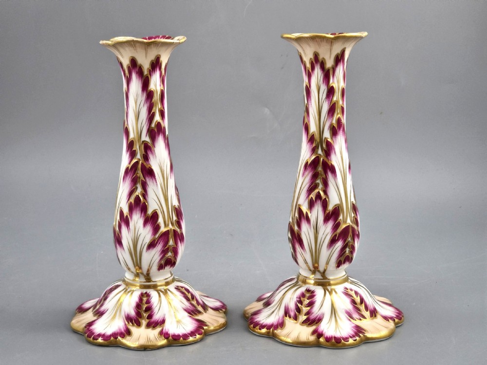 Ridgway, Pair of Porcelain Foliage Candlesticks, Pattern 1070, c.1825–1830