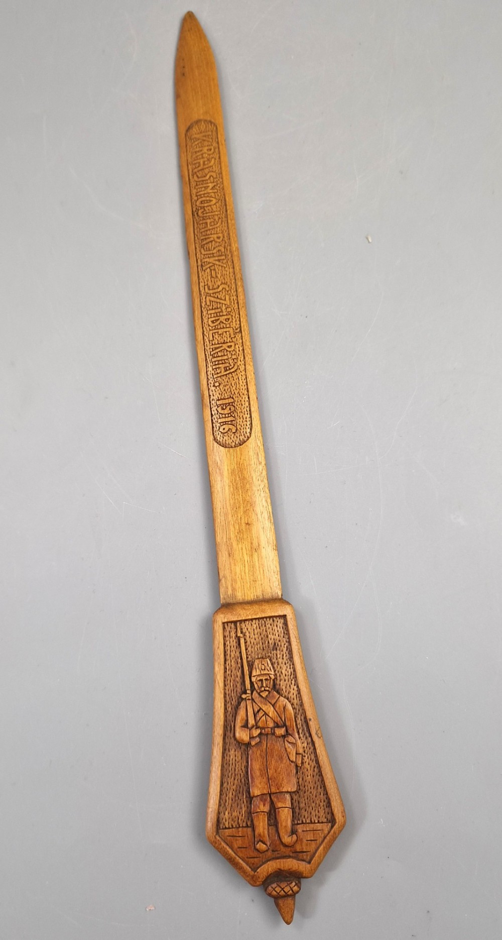WWI Hungarian Pow Trench Art Carved Wooden Letter Opener, Krasnojarsk Siberia 1916