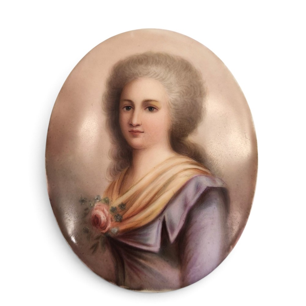 French Bourbon Restoration Porcelain Portrait Plaque of Madame Élisabeth, c.1825