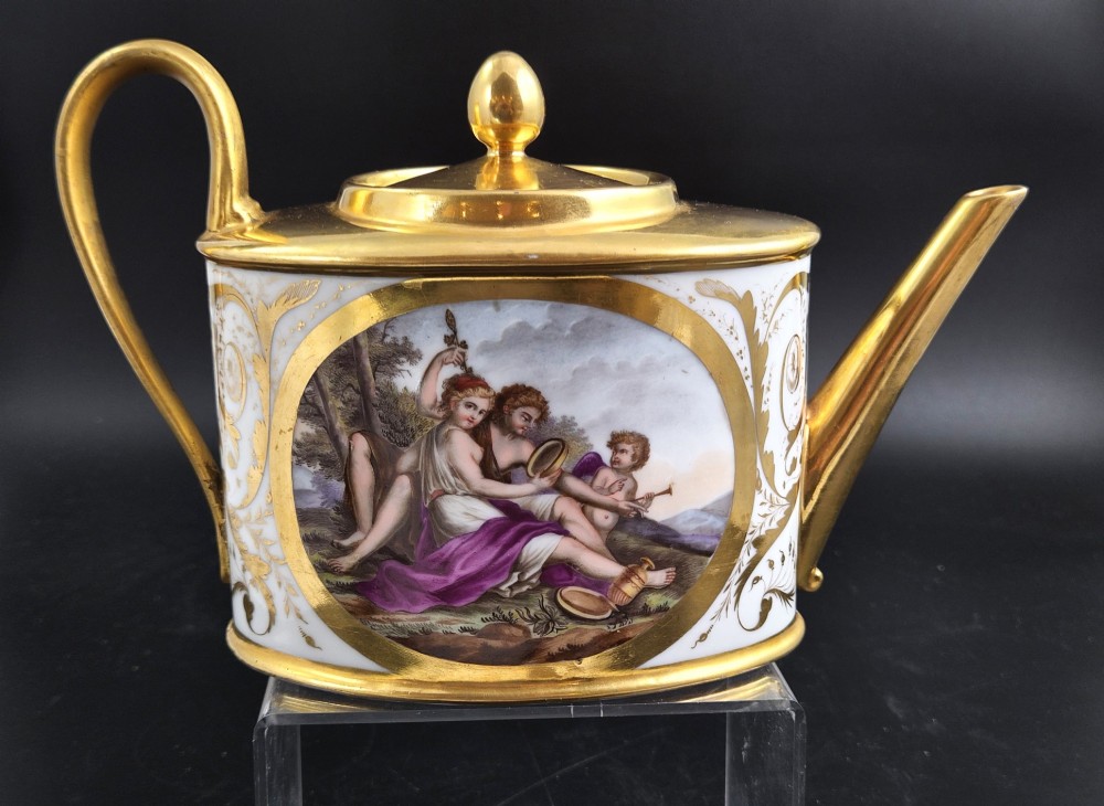 Antique Paris Porcelain Teapot by Bringeon, Rue Vivienne, Mythological Scenes, c.1810