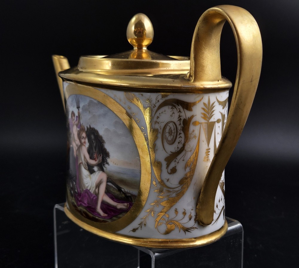 Antique Paris Porcelain Teapot by Bringeon, Rue Vivienne, Mythological Scenes, c.1810 View III
