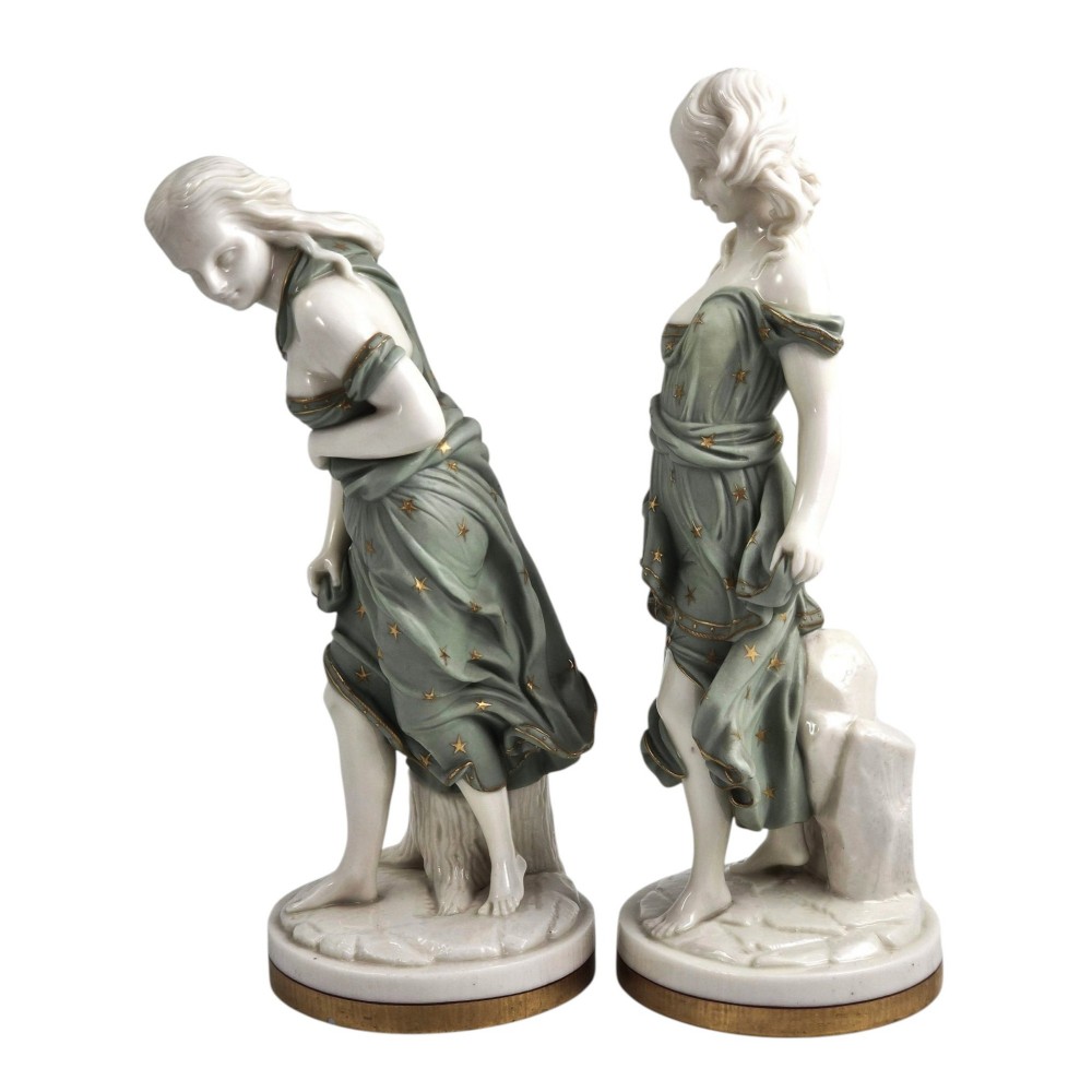 Royal Worcester Pair of Pale Green Parian Wind Maidens, James Hadley, c.1870 View II