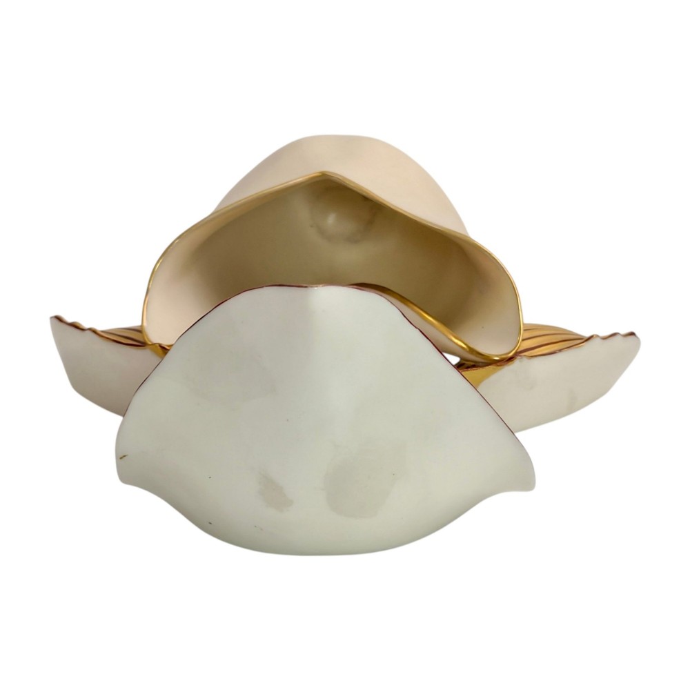 A pair of 1886 Royal Worcester ivory porcelain wall pockets shaped like ladys slipper orchids with gold gilded highlights. View XIII