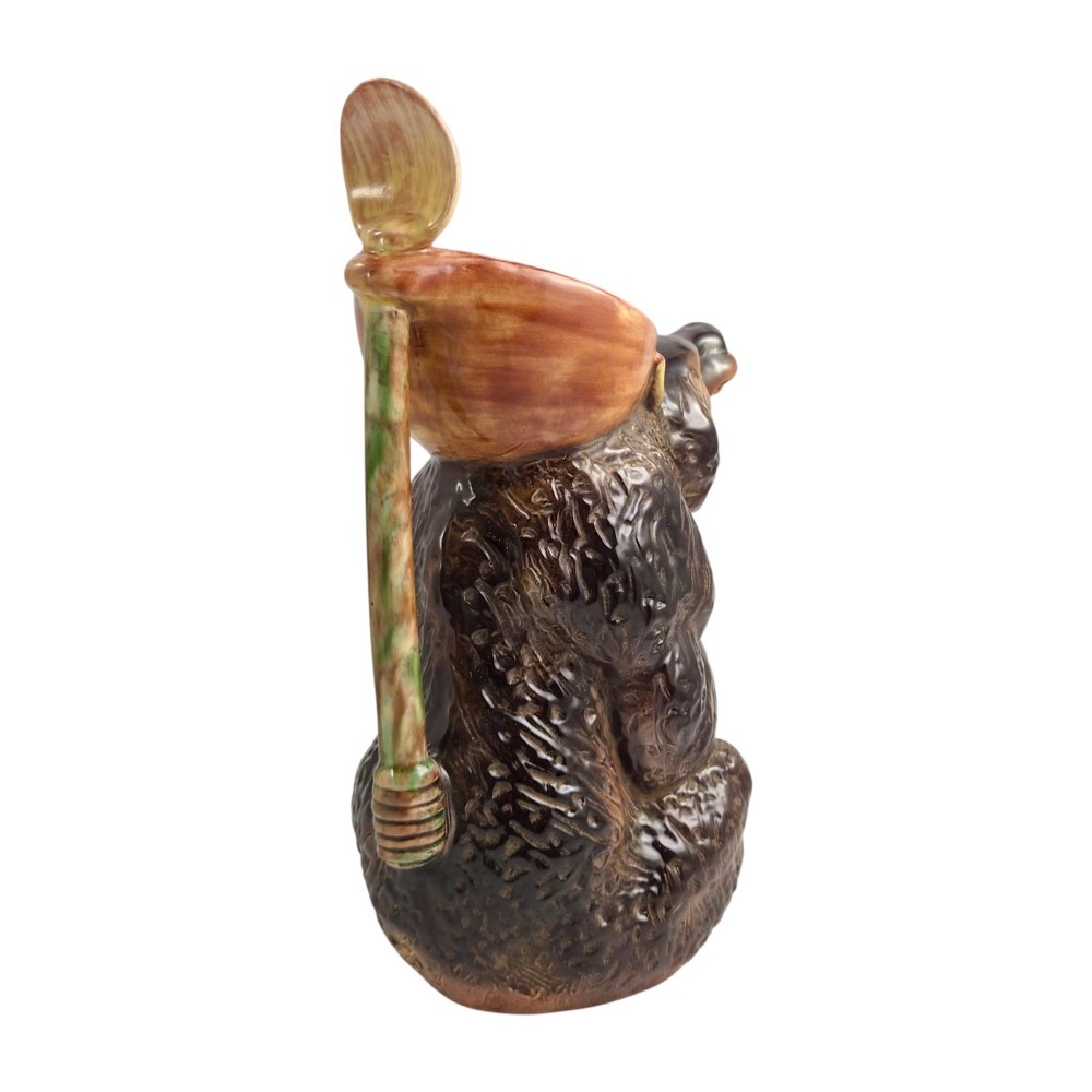 A set of three graduating Victorian majolica syrup jugs sculpted in the form of seated bears with pink glazed interiors. View IV