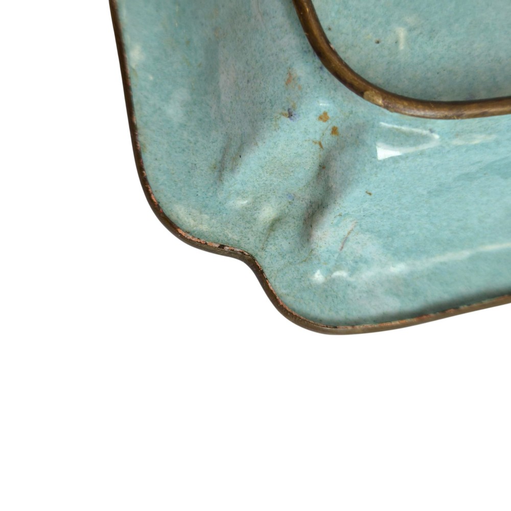 An 18th-century square Chinese Canton enamel dish featuring a blue floral border and a central hand-painted figural scene. View VIII