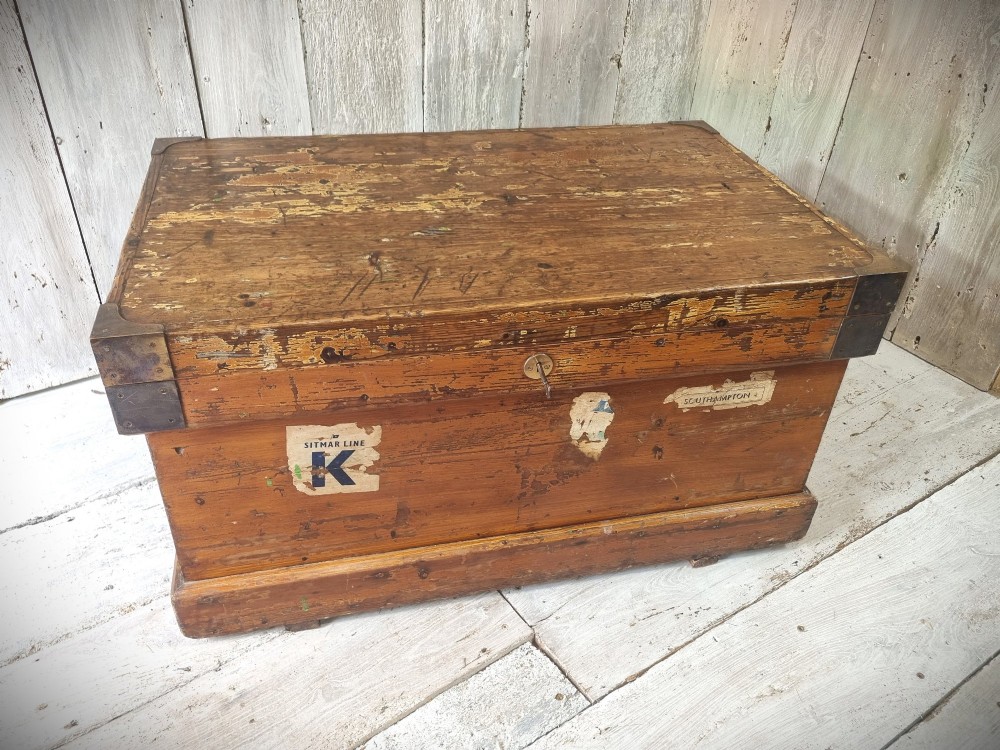 Pine Painted Travel Trunk Late Victorian