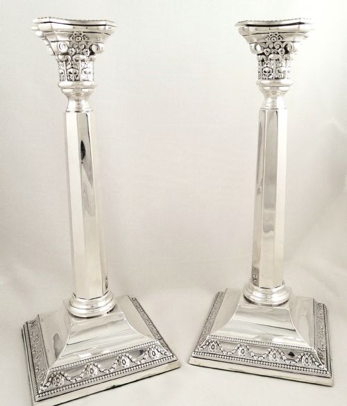 Pair of Tall Antique Sterling Silver 12" Candlesticks 1933