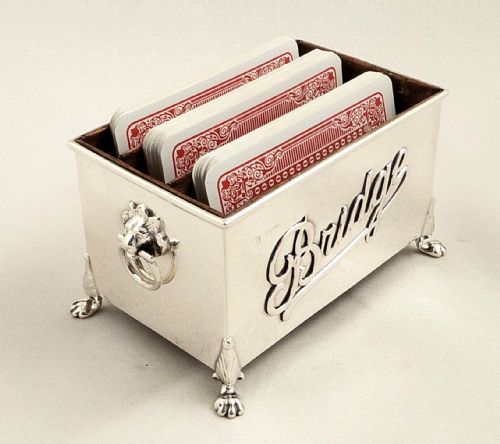 fig 1. Antique Edwardian Sterling Silver 'Bridge' Playing Card Box 1907