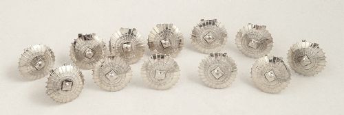 Set 12 Antique Sterling Silver 'Parasol' Menu Holders - C1920's