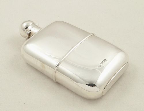 Antique Sterling Silver Hip / Spirit Flask with Cup - 1913