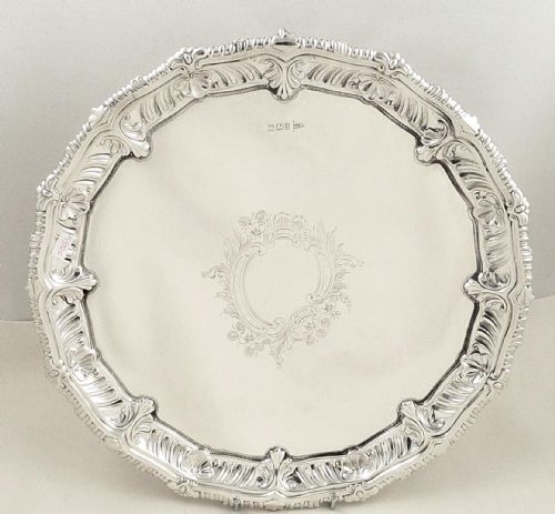 Antique Victorian Sterling Silver Walker & Hall Tray / Salver 1900