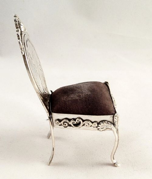 fig 1. Unusual Antique Silver Chair Pin Cushion with Coin