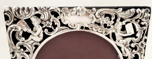 fig 1. Antique Sterling Silver Photo Frame 1900 - Cherubs/Angels with Books