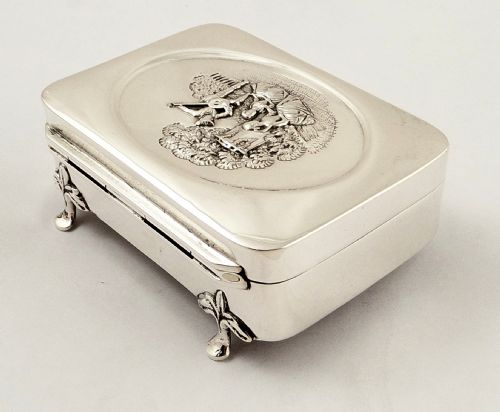 fig 1. Antique Edwardian Sterling Silver Trinket Box - 1905 - Serenading Scene