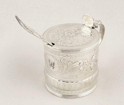 Antique Georgian Sterling Silver Mustard & Liner - 1796 - Armorial Crest