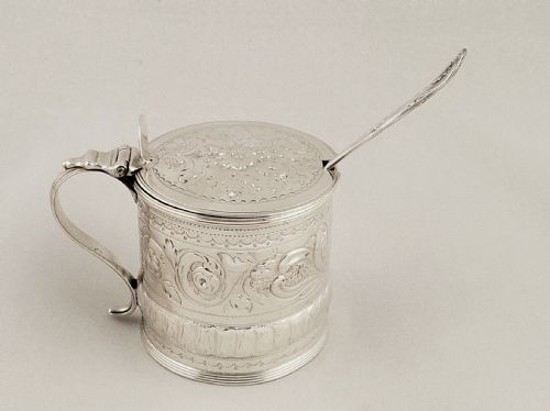 fig 1. Antique Georgian Sterling Silver Mustard & Liner - 1796 - Armorial Crest
