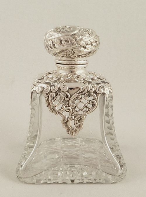 fig 1. Antique Victorian Glass & Sterling Silver Overlay Perfume Bottle - 1898