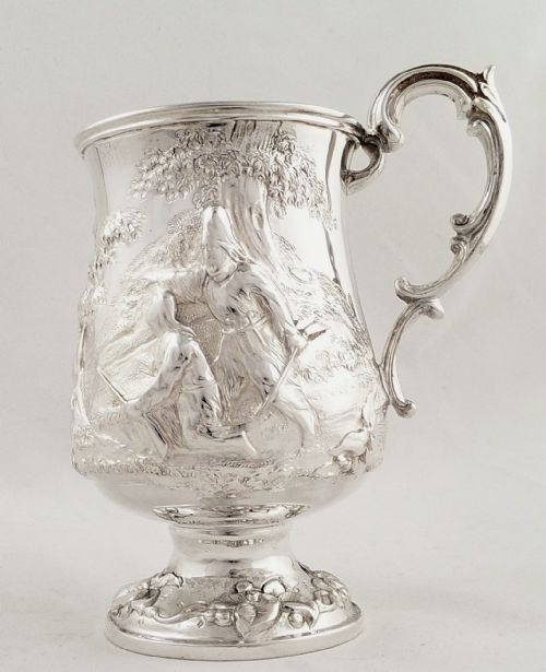 Antique Victorian Sterling Silver 1/2 Pint Mug/tankard - 1857 - Hunting Scene